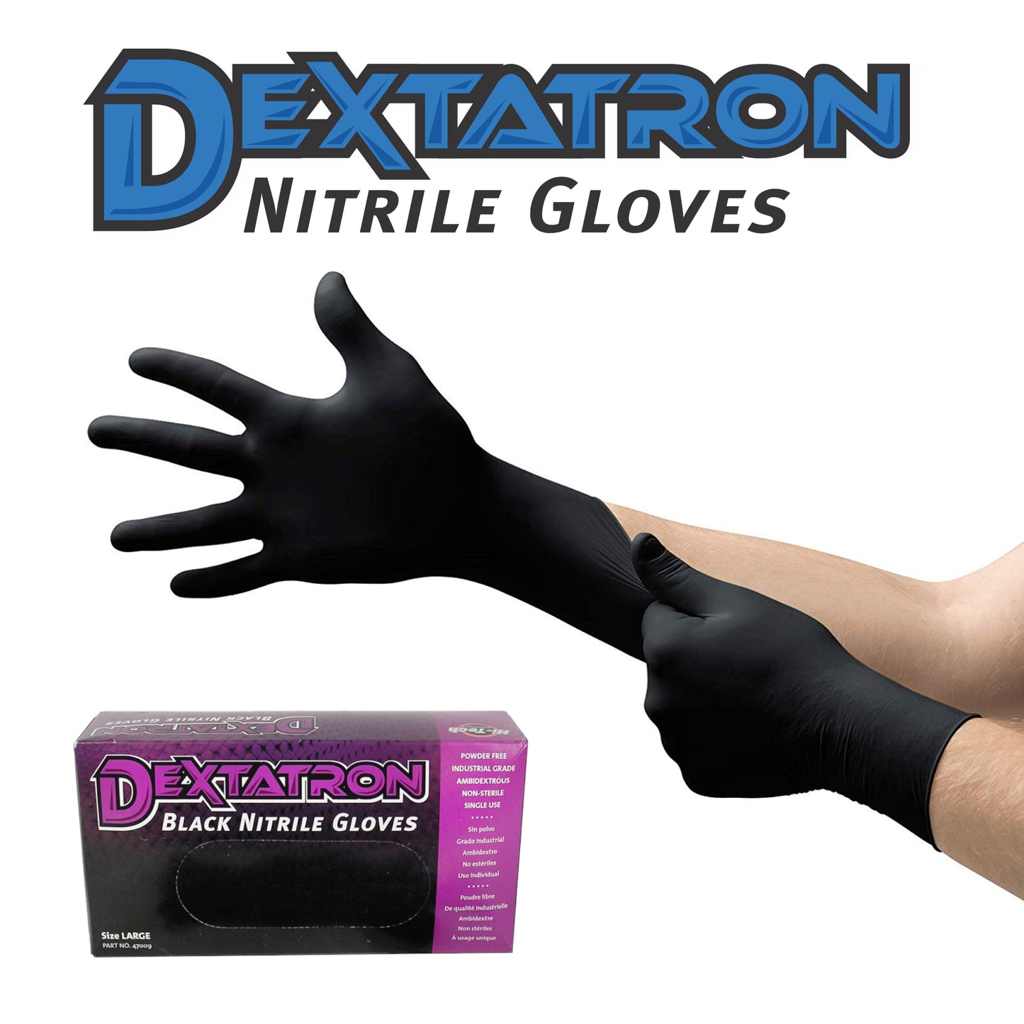 Dextatron Powder Free Black Disposable Nitrile Gloves (100 per Box)