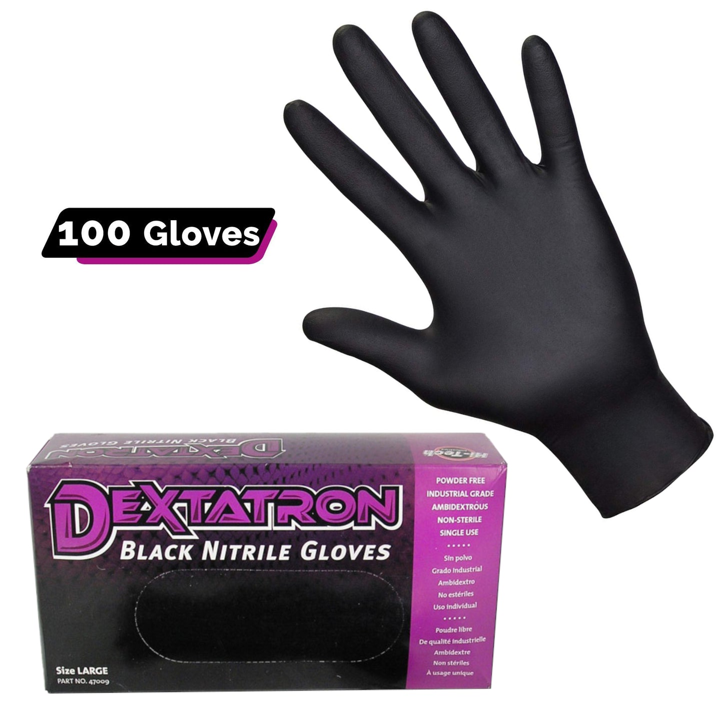 Dextatron Powder Free Black Disposable Nitrile Gloves (100 per Box)